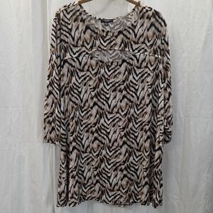 2X 18/20 Slinky Liquid Knit Tiger Stripe Animal Print Blouse Top Tunic Brown